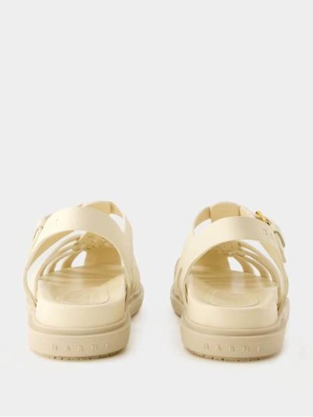 Leather Flat Sandals Beige - MARNI - BALAAN 4