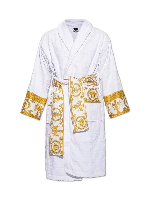 Pattern Terry Bathrobe Lounge Wear White - VERSACE - BALAAN.