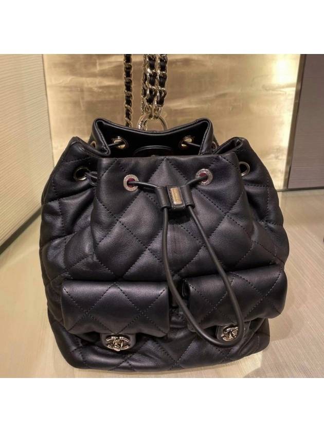 Twopocket drawstring bucket backpack black gold AS4342 - CHANEL - BALAAN 6