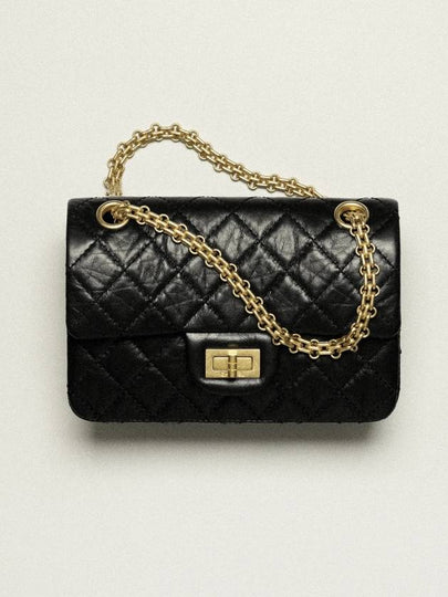 Mini 2.55 Handbag Aged Calfskin Gold Black - CHANEL - BALAAN 2