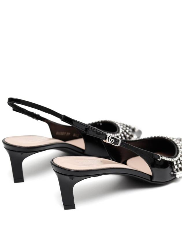 Crystal Chain Slingback Pumps Heel Black - GUCCI - BALAAN 3