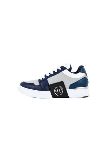 Men's Super Street Leather Sneakers Dark Blue 270256 - PHILIPP PLEIN - BALAAN 1