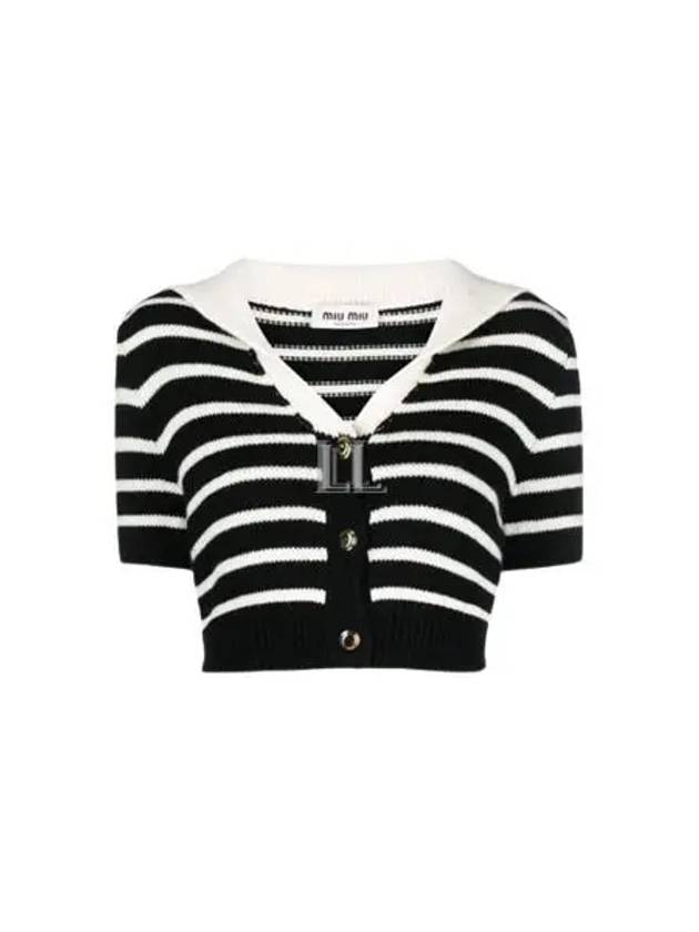 Cashmere Knit Stripe Motif Cardigan Black Tan - MIU MIU - BALAAN 2