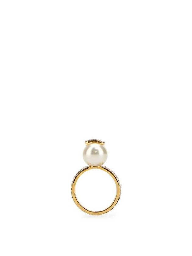 V Logo Pearl Crystal Ring Gold - VALENTINO - BALAAN 2