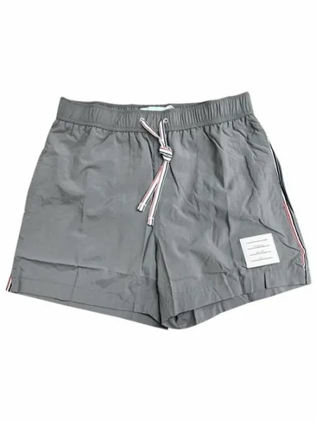 Men's Logo Striped Swim Shorts Gray - THOM BROWNE - BALAAN.