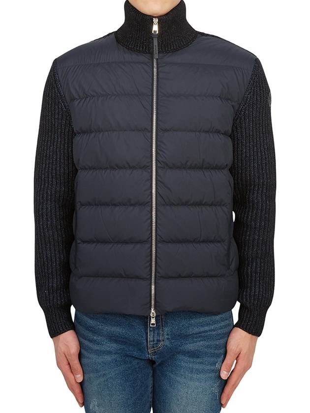 Padded Wool Blend Cardigan Navy - MONCLER - BALAAN 2