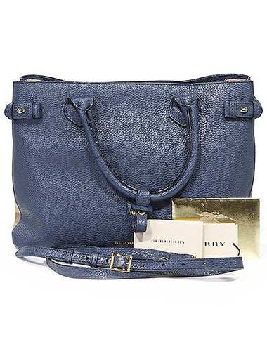 Burberry 8036498 Navy House Check Derby Medium Banner Bag - BURBERRY - BALAAN 1