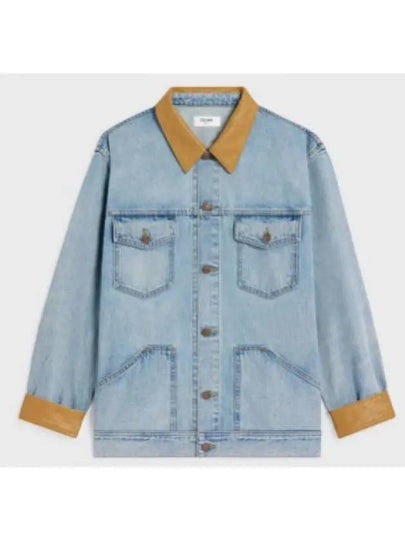 Trucker Oversized Fit Denim Jacket Blue - CELINE - BALAAN 2