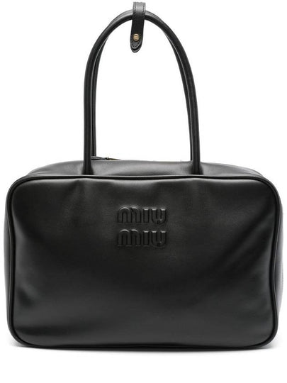 Beau Embossed Logo Leather Tote Bag Black - MIU MIU - BALAAN 2