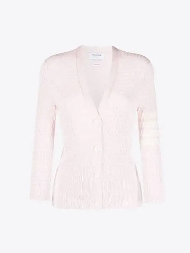 4 Bar Pointelle V Neck Cardigan Light Pink - THOM BROWNE - BALAAN 2