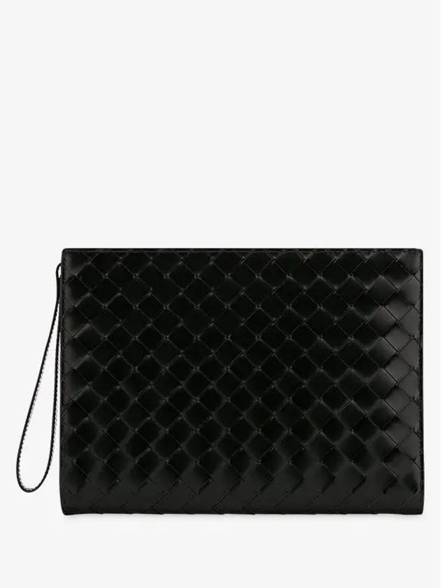 Intrecciato Brushed Strap Clutch Bag Black - BOTTEGA VENETA - BALAAN 4