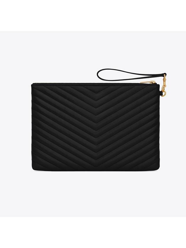 Gold Monogram Cassandre Matelasse Tablet Clutch Bag in Quilted Leather Black - SAINT LAURENT - BALAAN 4
