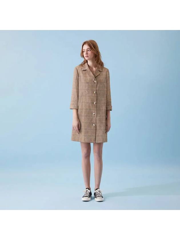 Check Linen Long Jacket Short Dress Brown - VOYONN - BALAAN 2