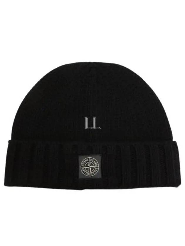 Logo Patch Wool Beanie Black - STONE ISLAND - BALAAN 2