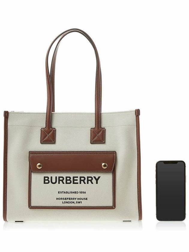 Freya Small Canvas Leather Tote Bag Natural Tan - BURBERRY - BALAAN 7