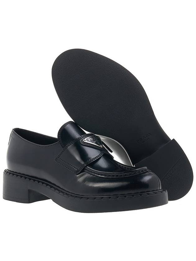 Triangle Logo Chocolate Brushed Leather Loafers Black - PRADA - BALAAN 6