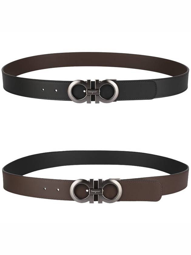 Gancini Reversible Adjustable Leather Belt Black Dark Brown - SALVATORE FERRAGAMO - BALAAN 10