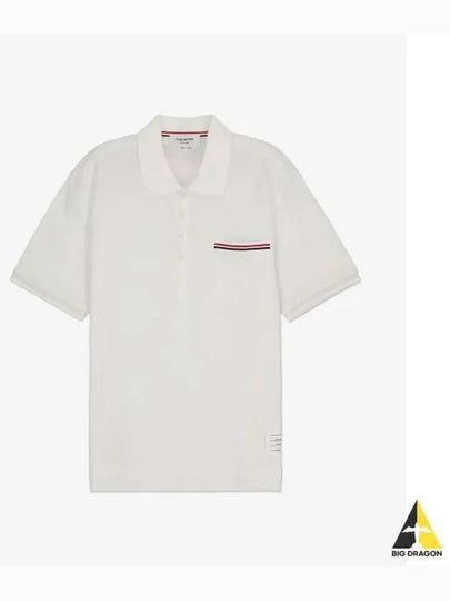 Men's Three Stripes Pocket Mercerized Short Sleeve Polo Shirt White - THOM BROWNE - BALAAN 2