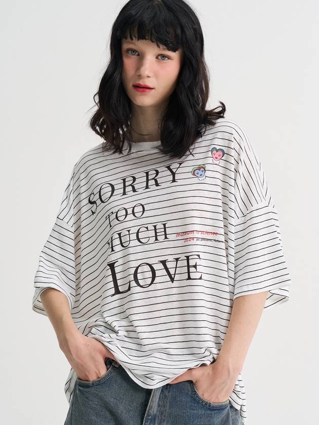 Stripe Linen Loosefit Half Sleeve T Shirt White - SORRY TOO MUCH LOVE - BALAAN 3