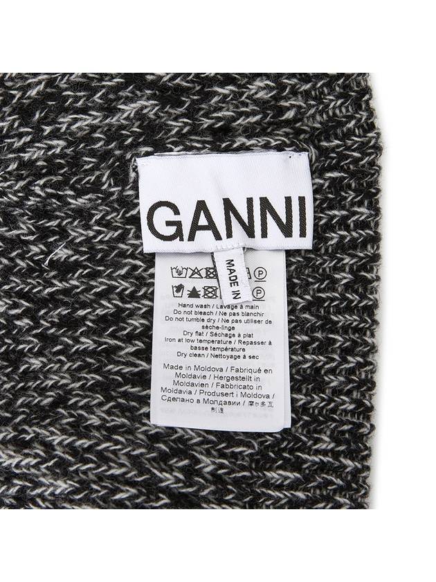 Logo Patch Ribbed Knit Beanie Black - GANNI - BALAAN 6