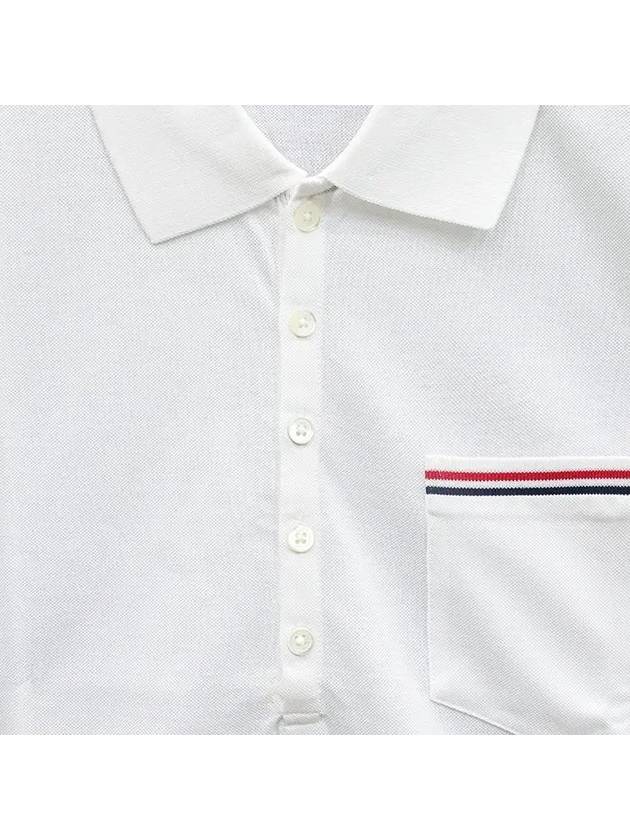 Men's Three Stripes Pocket Mercerized Short Sleeve Polo Shirt White - THOM BROWNE - BALAAN 4