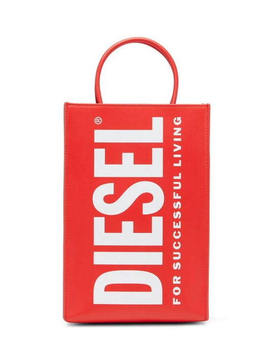 Logo Leather Medium Shopper Tote Bag Red - DIESEL - BALAAN.