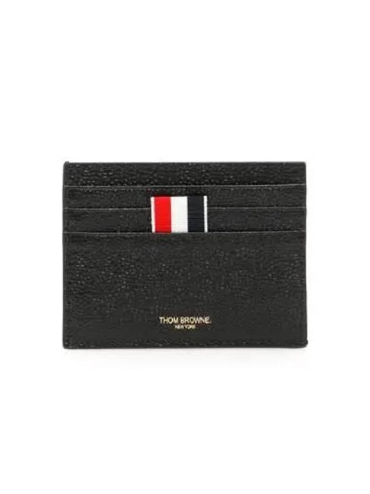 Pebble Grain Leather Stripe Note Compartment Card Wallet Black - THOM BROWNE - BALAAN 2