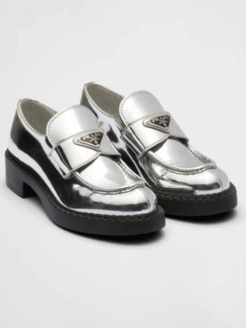 23SS triangle logo leather loafers silver 1D246M - PRADA - BALAAN 1