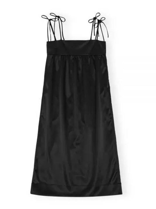 double satin string long dress black - GANNI - BALAAN 2