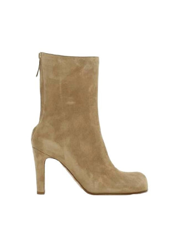 Women's Zipper Suede Middle Boots Beige - BOTTEGA VENETA - BALAAN 1