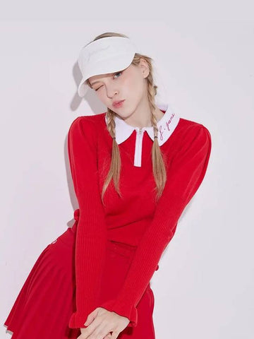 Golf Wear Puff Sleeve Collar Knit Red - J JANE - BALAAN 1