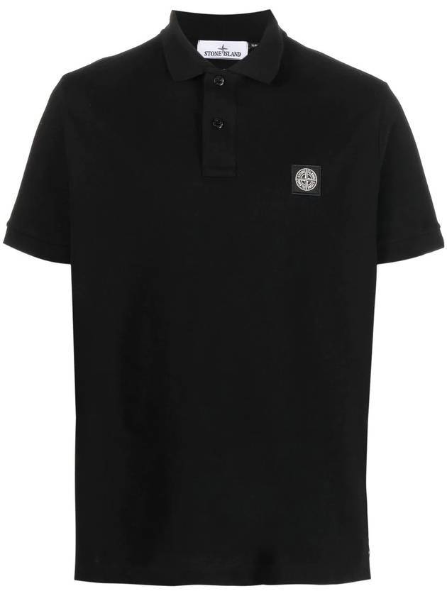 Men's Logo Patch Polo Shirt Black - STONE ISLAND - BALAAN.