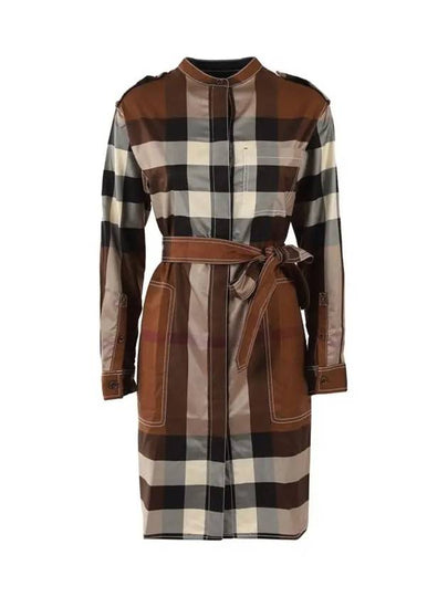 Check Tie Waist Shirt Midi Dress Brown - BURBERRY - BALAAN 2