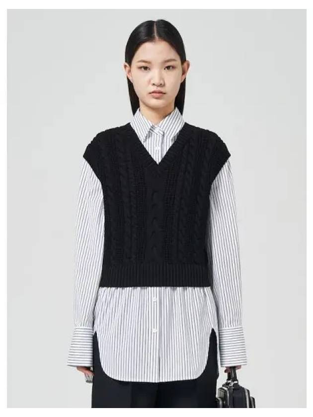 Cable knit vest slim fit striped shirt black domestic product GM0023112436598 - JUUN.J - BALAAN 1