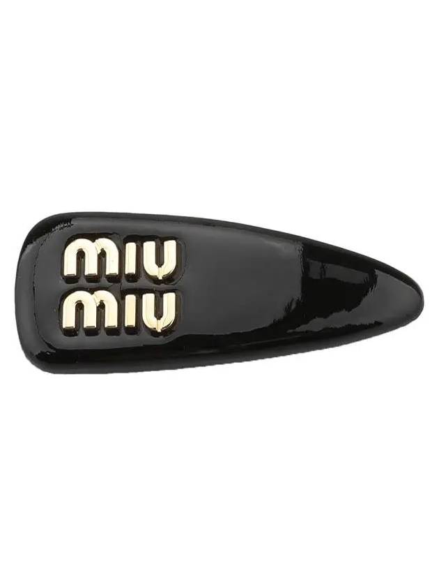 Logo Patent Leather Hair Clip Black - MIU MIU - BALAAN 3