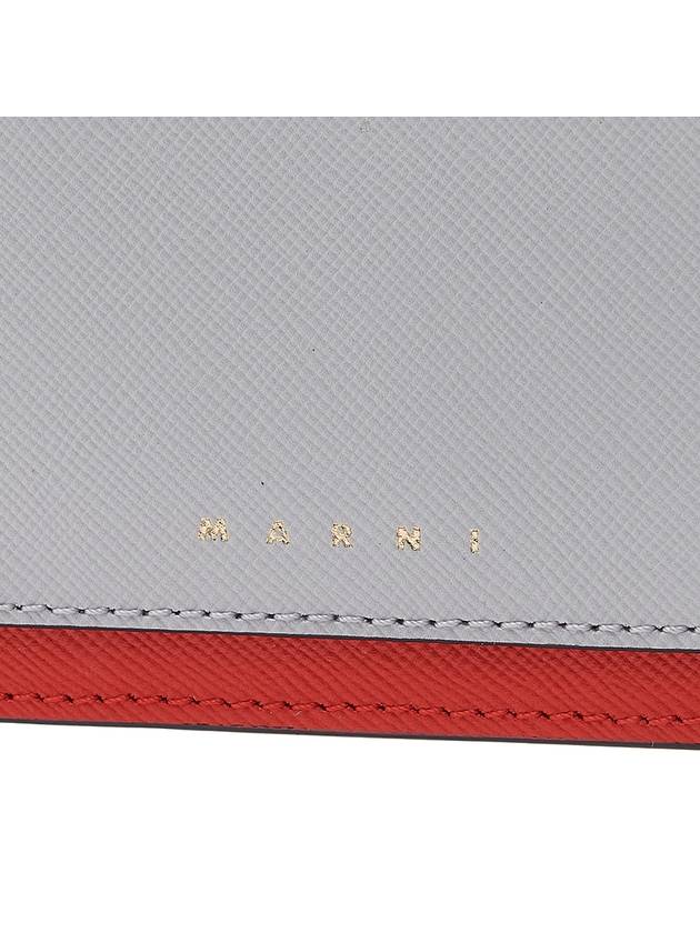 Saffiano Two-Tone Zipper Card Wallet Indian Orange Pelican - MARNI - BALAAN 7