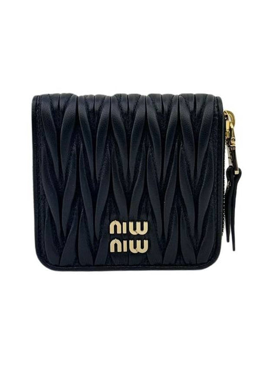 Matelasse Logo Zip Around Half Wallet Black - MIU MIU - BALAAN 2