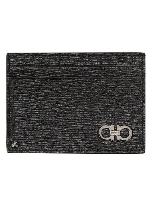 Double Gancini Leather Card Wallet Black - SALVATORE FERRAGAMO - BALAAN.