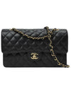 Medium Classic Shoulder Bag Grained Calfskin Gold Black - CHANEL - BALAAN 3