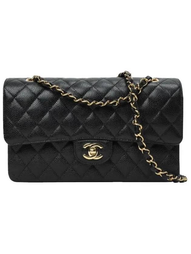 Medium Classic Shoulder Bag Grained Calfskin Gold Black - CHANEL - BALAAN 3