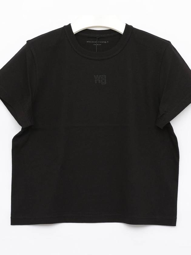 Logo Shrunken Cotton Jersey Short Sleeve T-Shirt Black - ALEXANDER WANG - BALAAN 4