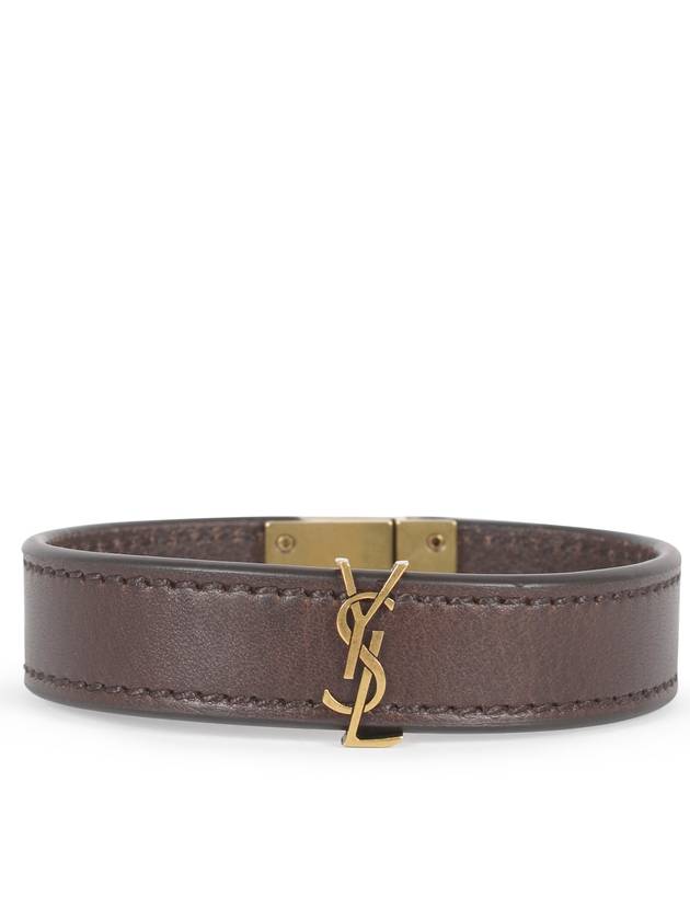 Cassandre Gold Logo Leather Bracelet Dark Chocolate - SAINT LAURENT - BALAAN 2