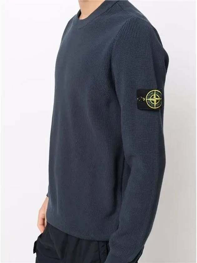 Men's Ribbed Soft Cotton Crewneck Knit Top Navy - STONE ISLAND - BALAAN 6