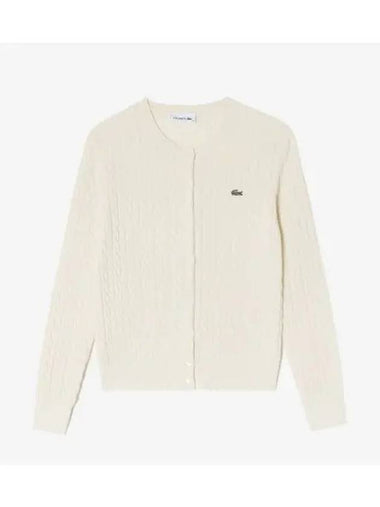 Women s Cable Crew Neck Cardigan Cream - LACOSTE - BALAAN 1