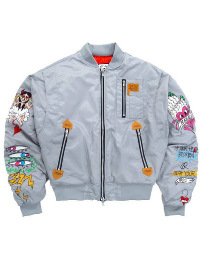 Embroidered Graphic Nylon Bomber Jacket Grey - GRAPHISTE MAN.G - BALAAN 2