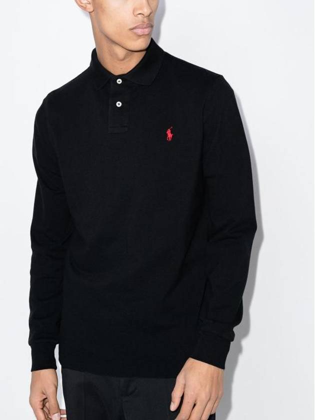 Embroidered Logo Slim Fit Polo Shirt Black - POLO RALPH LAUREN - BALAAN 4