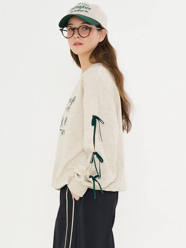 Ribbon Slit Lettering Overfit Sweatshirt Oat Meal - METAPHER - BALAAN 5