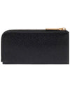 Stripe Zip Around Pebble Grain Leather Card Wallet Black - THOM BROWNE - BALAAN 5