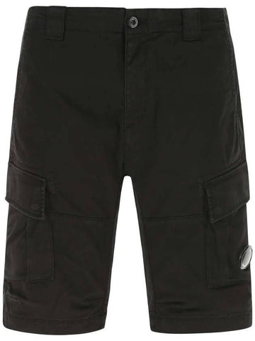 Lens Wappen Stretch Satin Cargo Shorts Black - CP COMPANY - BALAAN 1