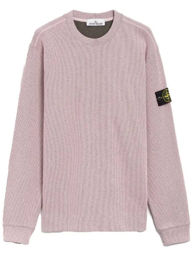 Compass Badge Crew Neck Ribbed Cotton Knit Top Pink - STONE ISLAND - BALAAN 2